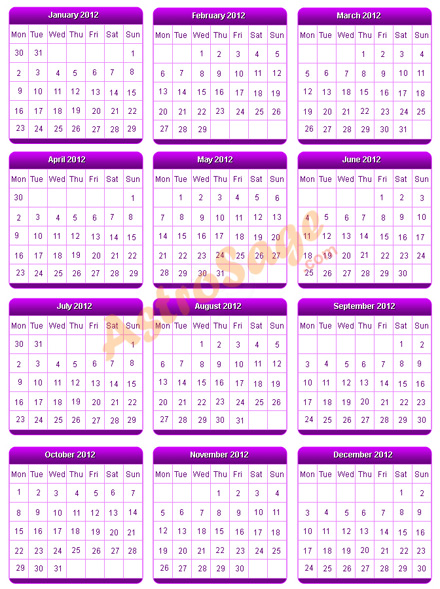 Kalender 2012 Printable Free