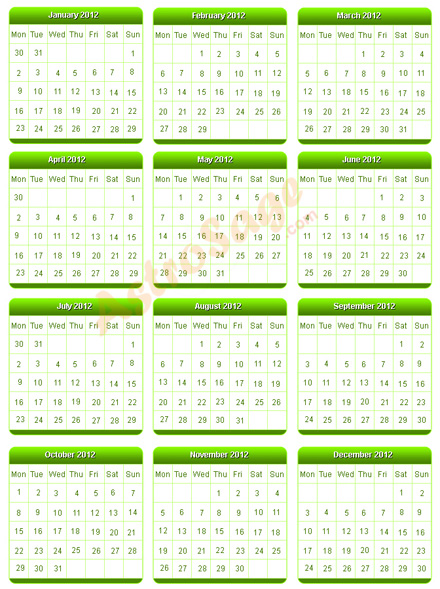 Calendar for 2012