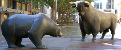 Bull and Bear denote the  upward and downward movement of sensex